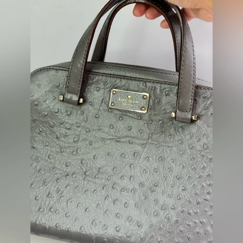 Kate Spade Kay Street Ostrich Embossed Satchel Grey